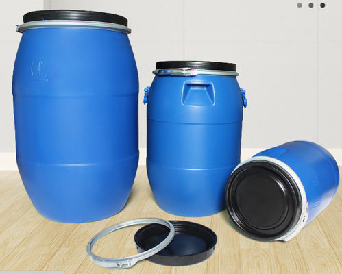 Barril de matéria-prima de plástico de 125L com flange, barril químico com aro de ferro